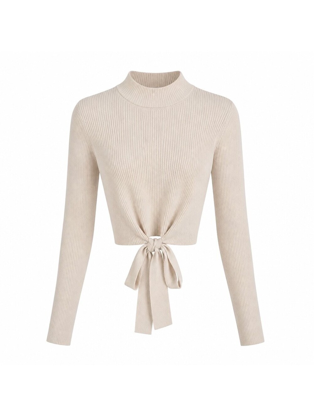 ZARA Cream Ribbed Knit Tie-Front Sweater